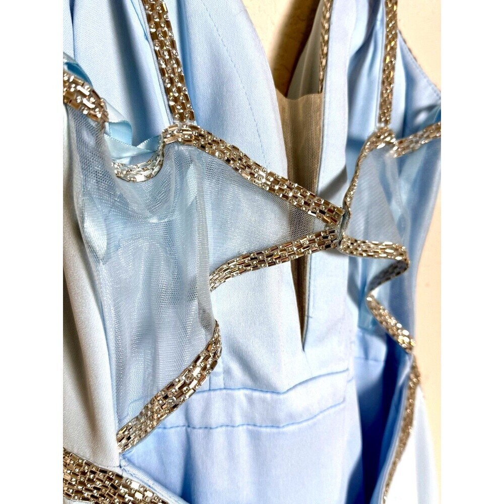 Blue Rhinestone Mermaid Prom Gown Open Back Formal Evening Maxi Dress 6 - Picture 8 of 10